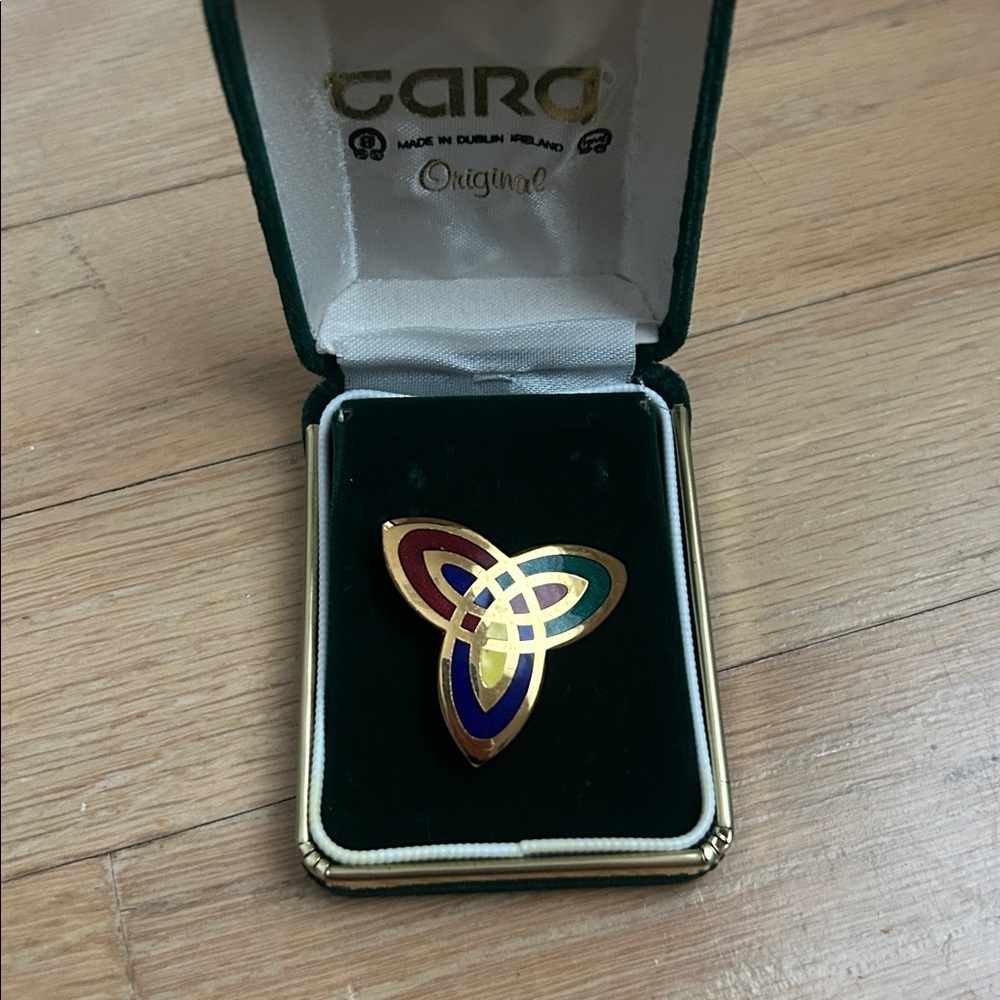 Tara Celtic Enameled Triquetra Trinity Brooch in box